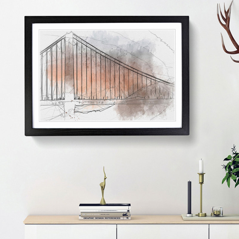 Sunset over Golden Gate Bridge in Abstract - Picture Frame Graphic Art Print, 62cm H x 87cm W x 2cm D, Black Framed