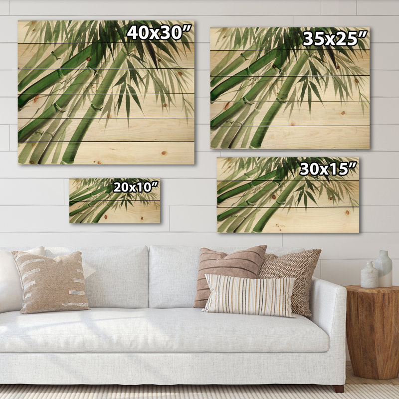 Bambou vert foncé rétro - impression traditionnelle sur bois de pin naturel, H 30 po x l 40 po x P 0,78 po