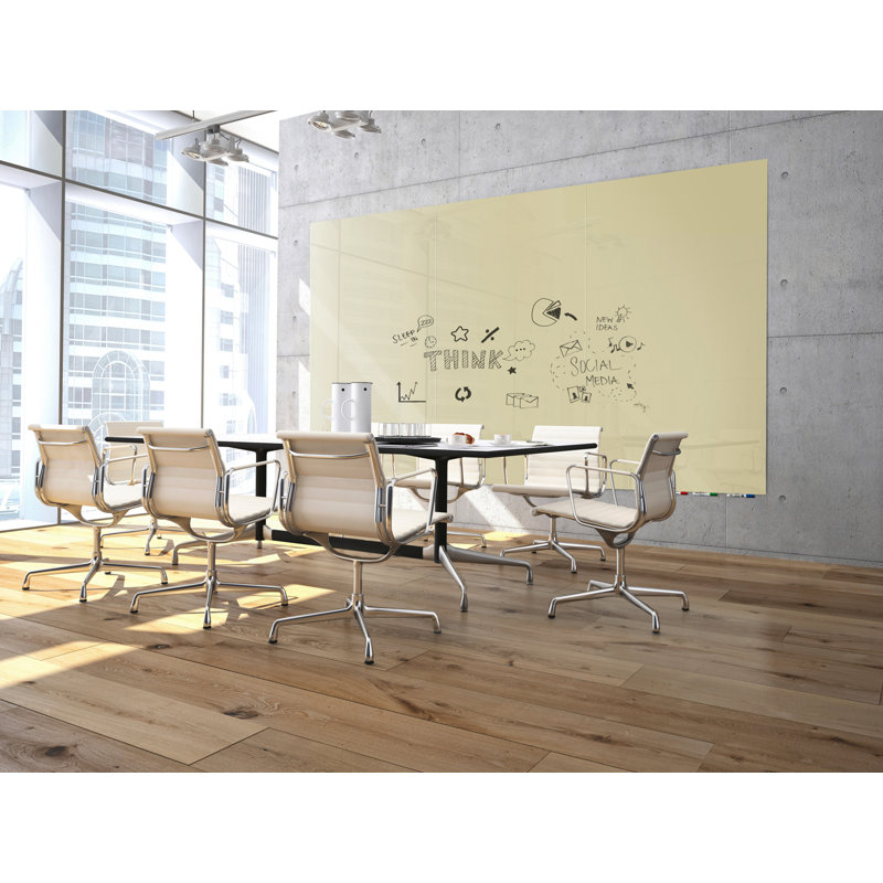 Aria Horizontal Glass Whiteboard Wall Mounted, 48" H x 96'' W x 96" L, Beige, No