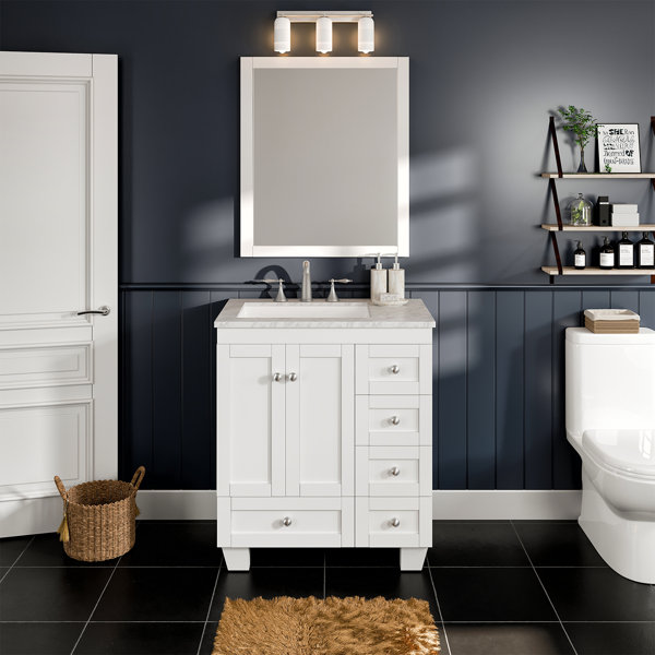 CosmoLiving Leona 36” Bathroom Vanity, Navy with Gold Metal 