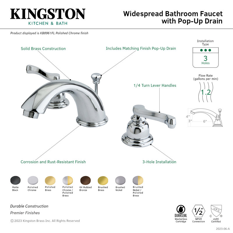 Robinet de salle de bain espacé Kingston, Nickel satiné