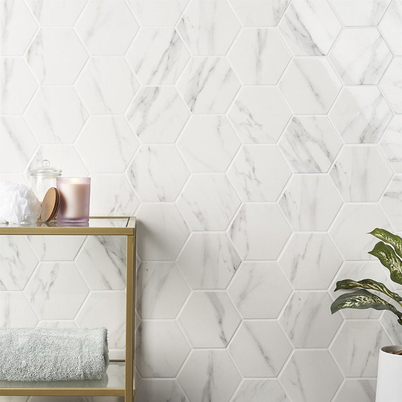 Carrelage mural en porcelaine polie hexagonale 6 po Santorini (6,13 pieds carrés / caisse), Blanc