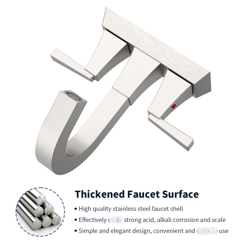 2 Bathroom Sink Faucet, Brushed Nickel Finish, 4 Inch , Overflow Hole, Drain, 2 Supply Lines, Easy To Install And Clean Faucet 2, Overflow, Drain With Uncomplicated Installation Maintenance For A