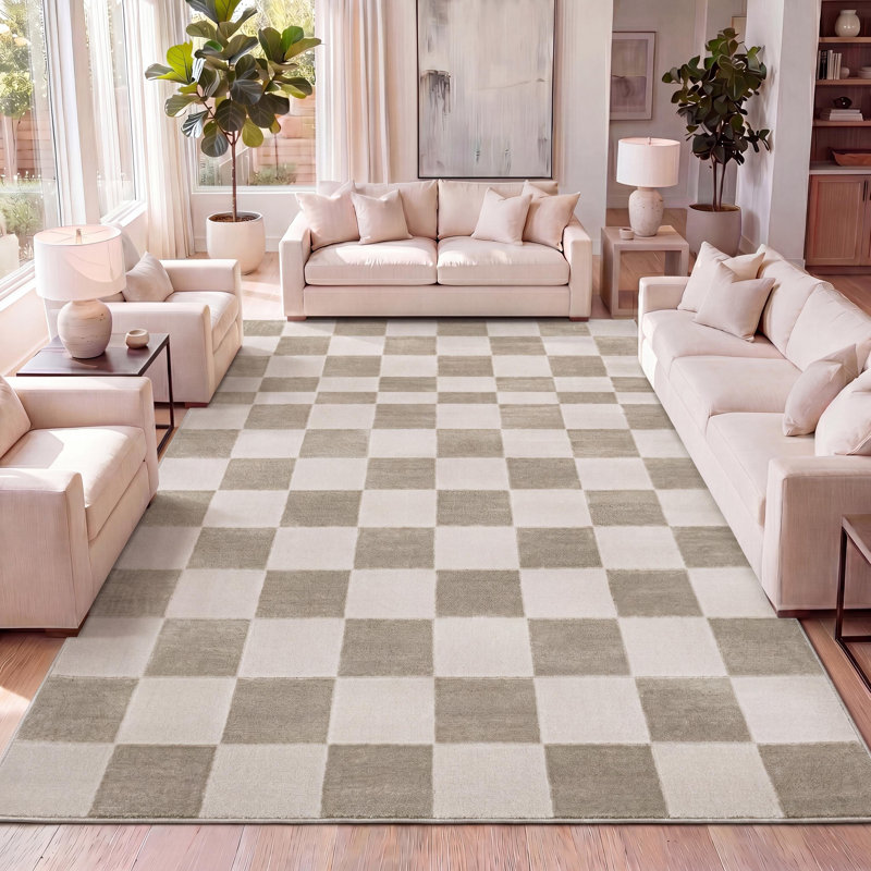 Tapis beige / crème à motif géométrique moderne Nimco, Rectangle 7 pi 10 po x 10 pi
