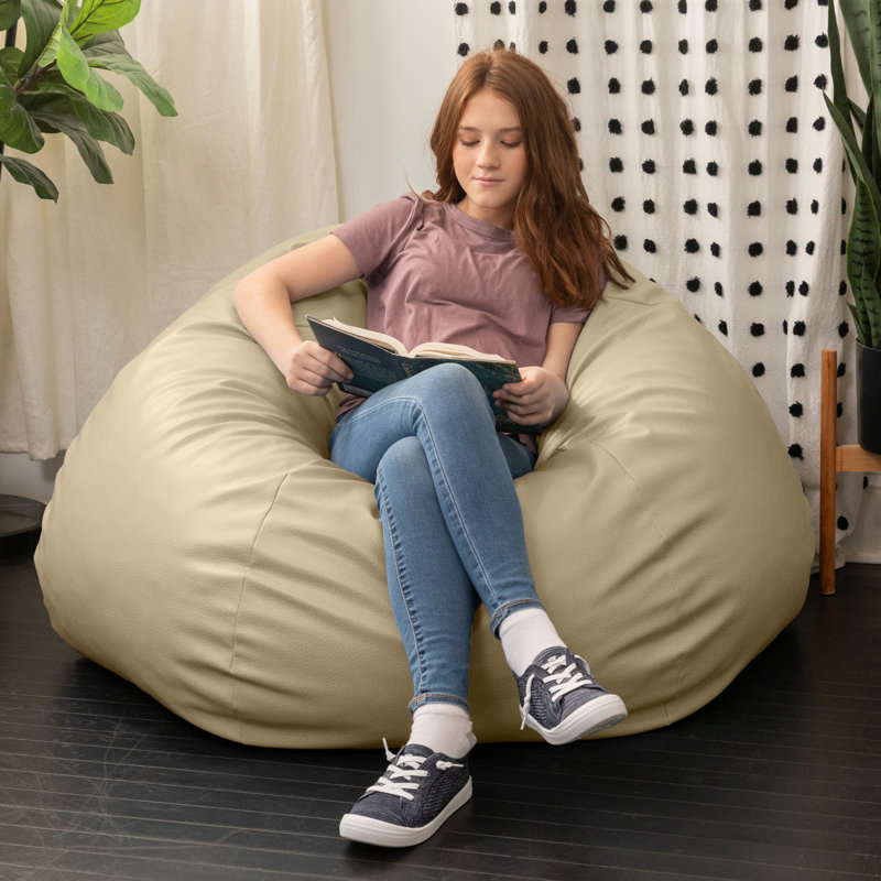 Fauteuil à billes de style Ataz Pazi, Similicuir beige naturel