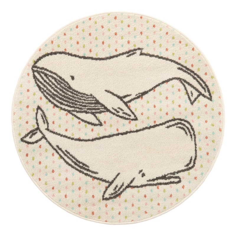 Round Polka Dots Machine Woven Polypropylene Plastic Rug, Round 3'3"