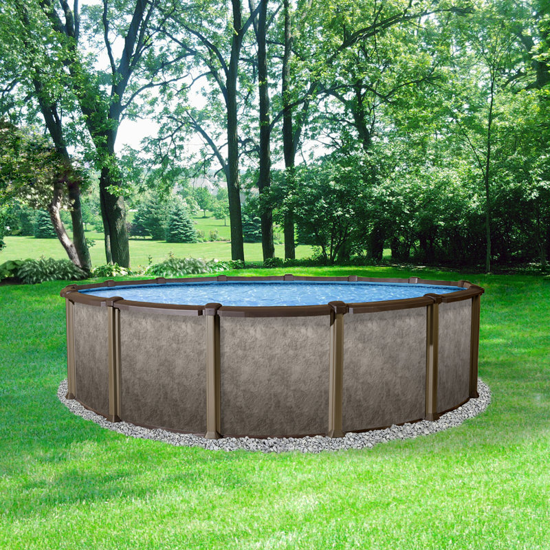 Riviera 8-in Top Rail Metal Wall Swimming Pool Package, 18' W x 4' 6'' H
