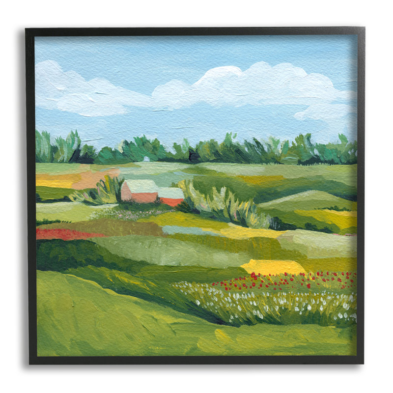 Vast Meadow Countryside Farmland par Grace Popp - Peinture, Giclée encadrée noir minuit, H 12 po x l 12 po x P 1,5 po