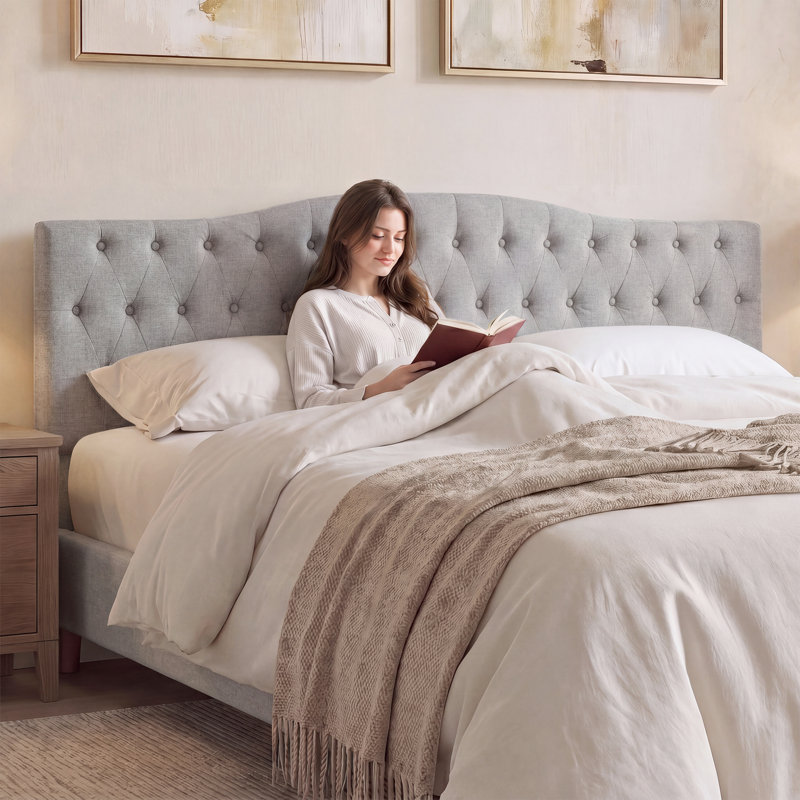 Tête de lit tapissier Aveigha, Lin gris, Très grand