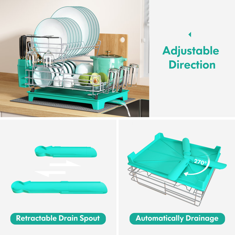 Adjustable Stainless Steel Dish Rack, Green