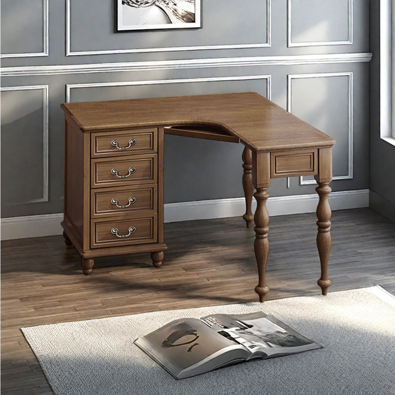 Bureau d'angle en bois massif de style européen, H 29,13 po x l 47,24 po x P 47,24 po