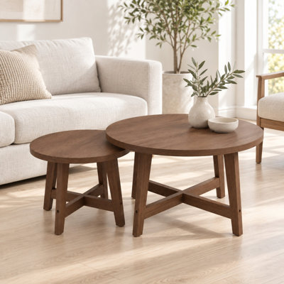 Round Nesting Coffee Tables with X Shape Frame