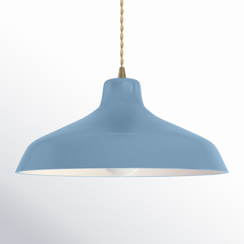Luminaire suspendu en forme de dôme à 1 lumière Fallon, Bleu ciel, H 6,25 po x l 13,5 po x P 13,5 po, Laiton antique