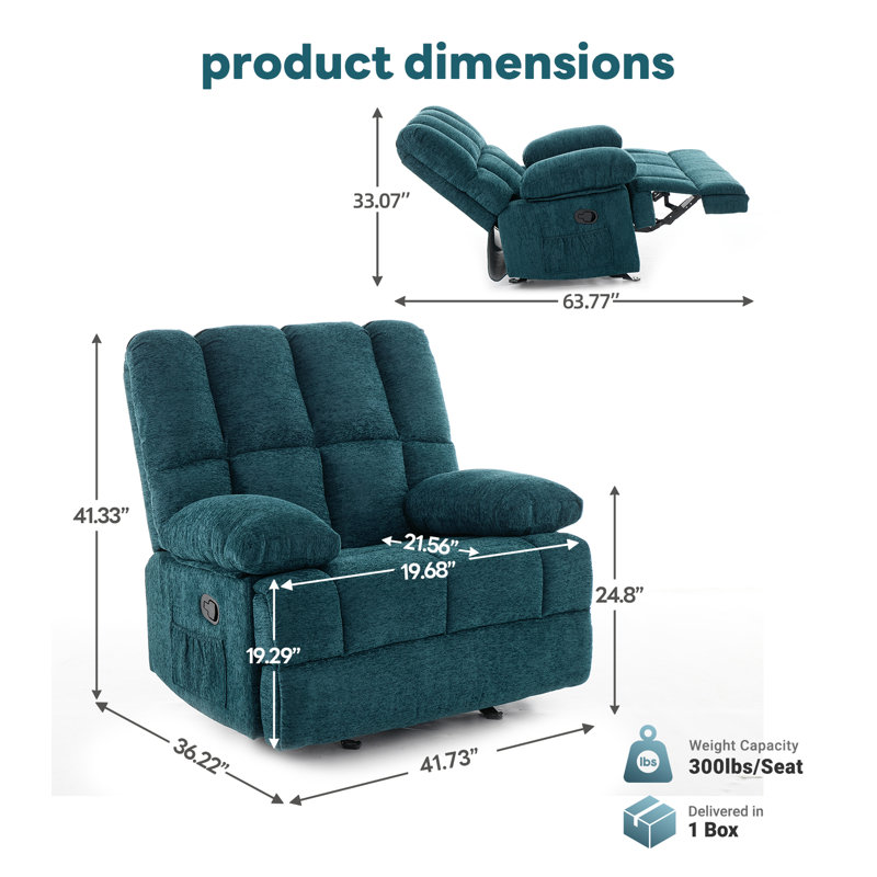 Fauteuil inclinable manuel oscillant Batholo, Teal Chenille
