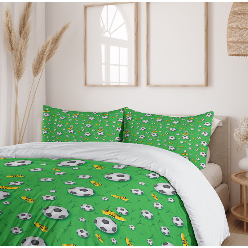 King Size Lime Green Soccer Duvet Cover Set with Pillow Shams