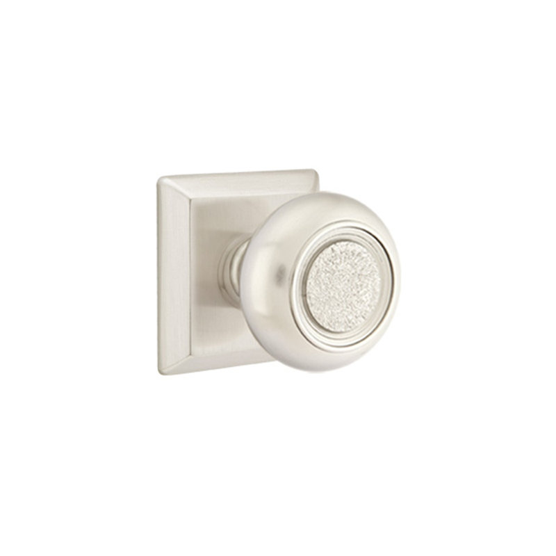 Ensemble de faux boutons Emtek avec rosette Quincy et bouton Belmont, Nickel satiné