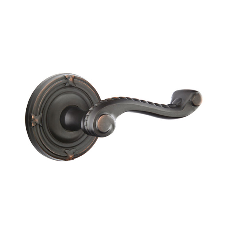 Wave/Drop Privacy (Bed & Bath) Door Lever with Round Rosette, Oil Rubbed Bronze, Right