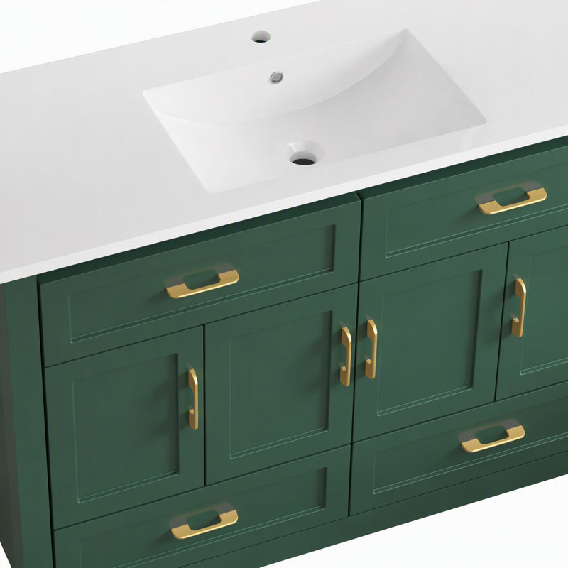 Meuble-lavabo autoportant de 48 pouces avec lavabo en résine, 4 portes à fermeture en douceur et 4 tiroirs