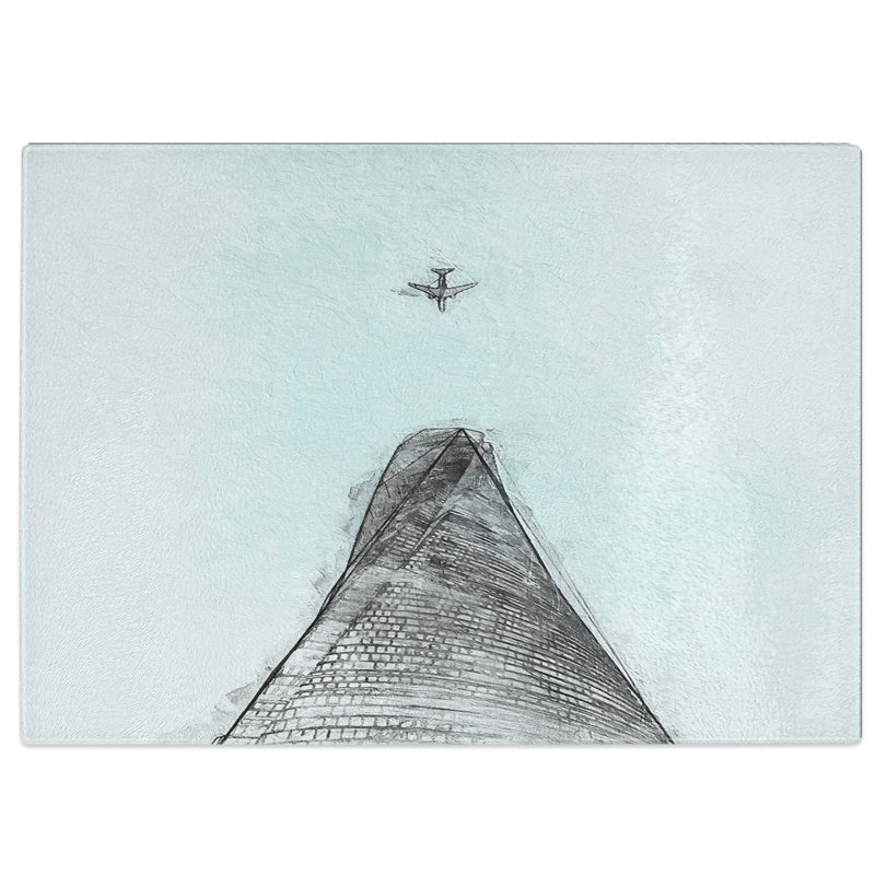 Tempered Glass Airplane Above the World Chopping Board, 28.5 cm W x 20 cm L