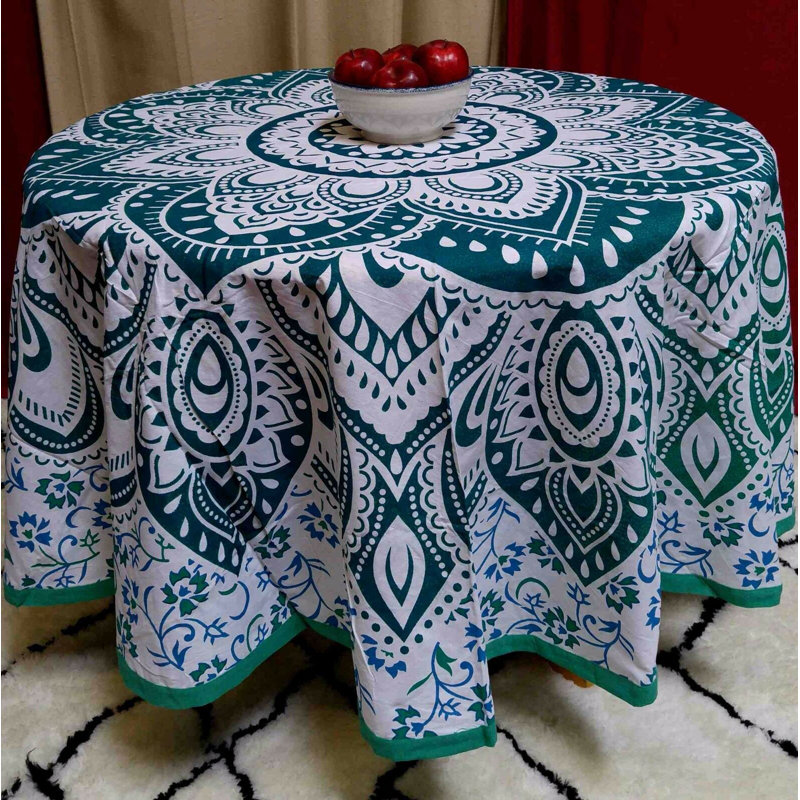 Norazn 100% Cotton Blooming Tablecloth, Green