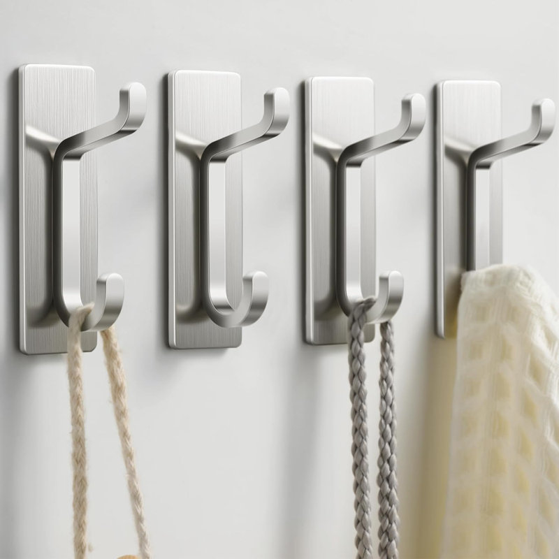 Crochets muraux pour le manteau et la serviette: Support de porte adhésif 13LB, nickel brossé