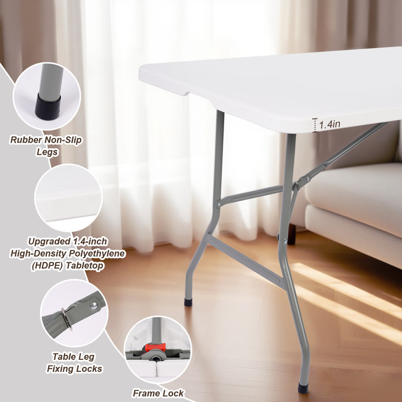 Ensemble de table pliable 6 pi + nappe noire, table utilitaire légère pour les événements, les barbecues, les salons d'artisanat, et plus encore