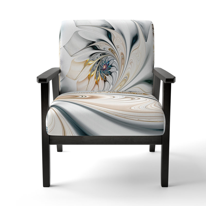 White Stained Glass Floral - Floral Upholstered wood Arm Chair