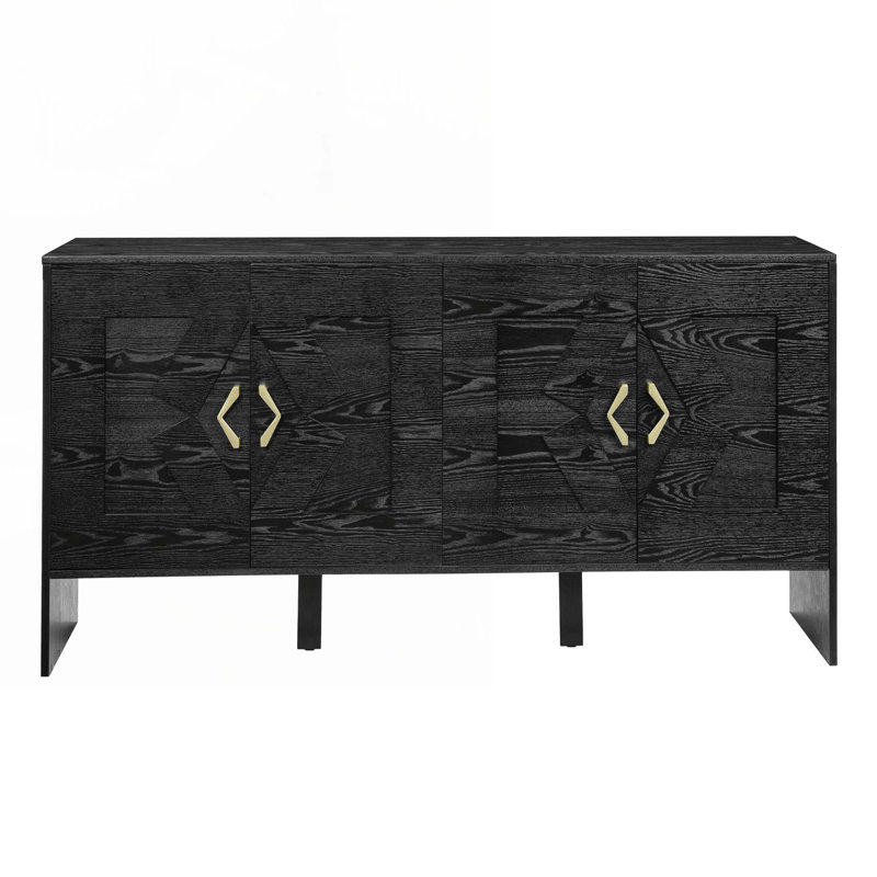 Console en bois avec motif géométrique, tablettes réglables, Noir