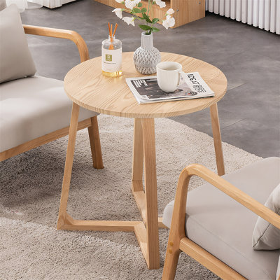 24 Inch Round Mid Century Modern End Table With V-Shaped Legs