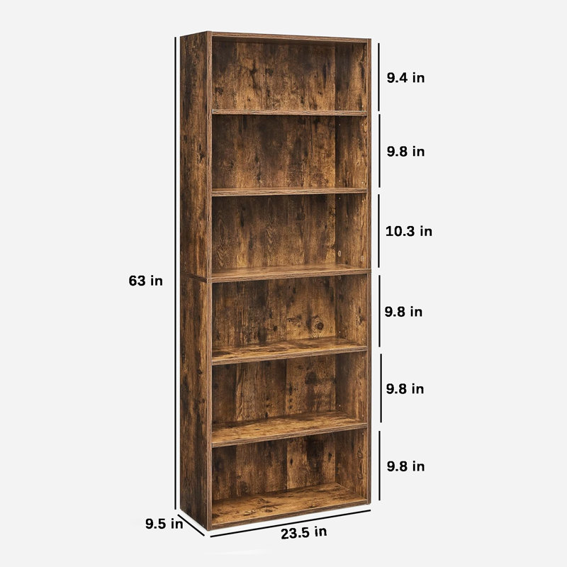 Sayef Standard Bookcase, Rustic Brown, (3 Shelves) 31.9" H x 31.5" W x 9.4" D