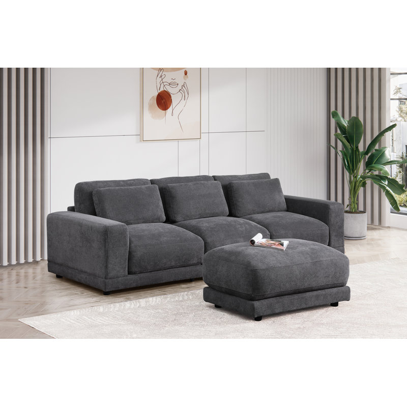 Canapé modulaire 4 pièces rembourré, Mélange de lin gris foncé