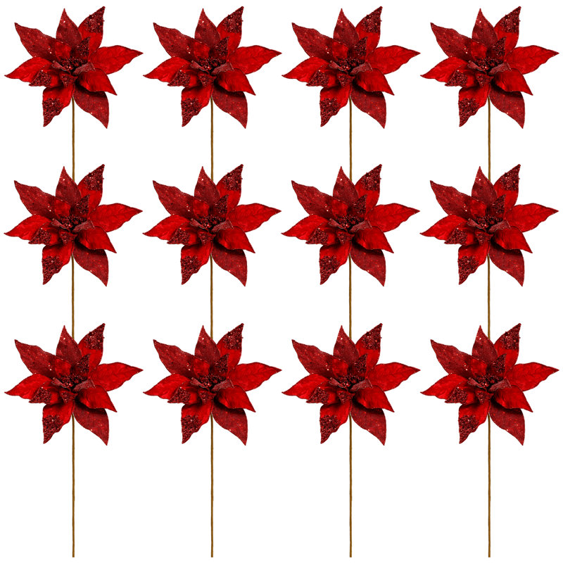 Glitter Poinsettia Spray, 20 Inches, Red