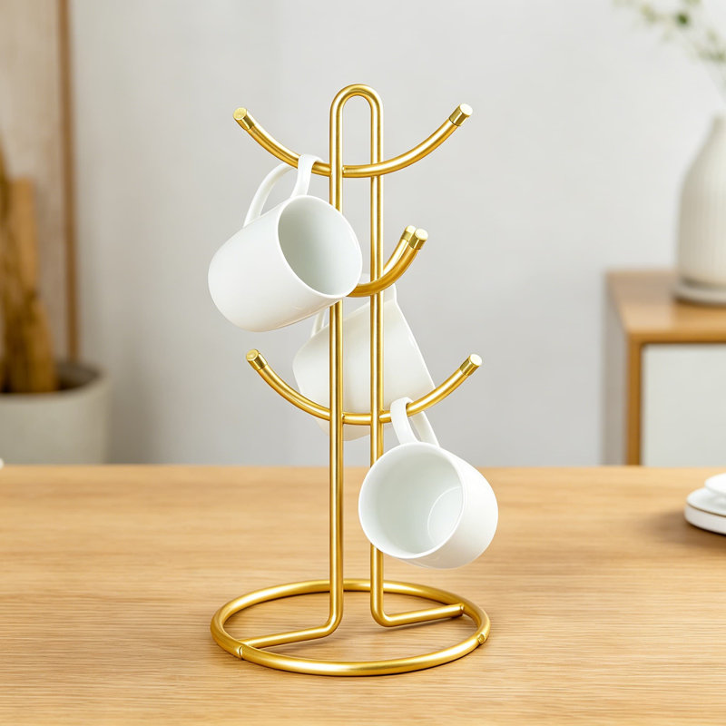 Porte-gobelet pour comptoir, porte-gobelet pour tasses à café et à thé, porte-gobelet peu encombrant pour armoire, porte-gobelet robuste en fil d'acier pouvant contenir jusqu'à 6 grandes tasses