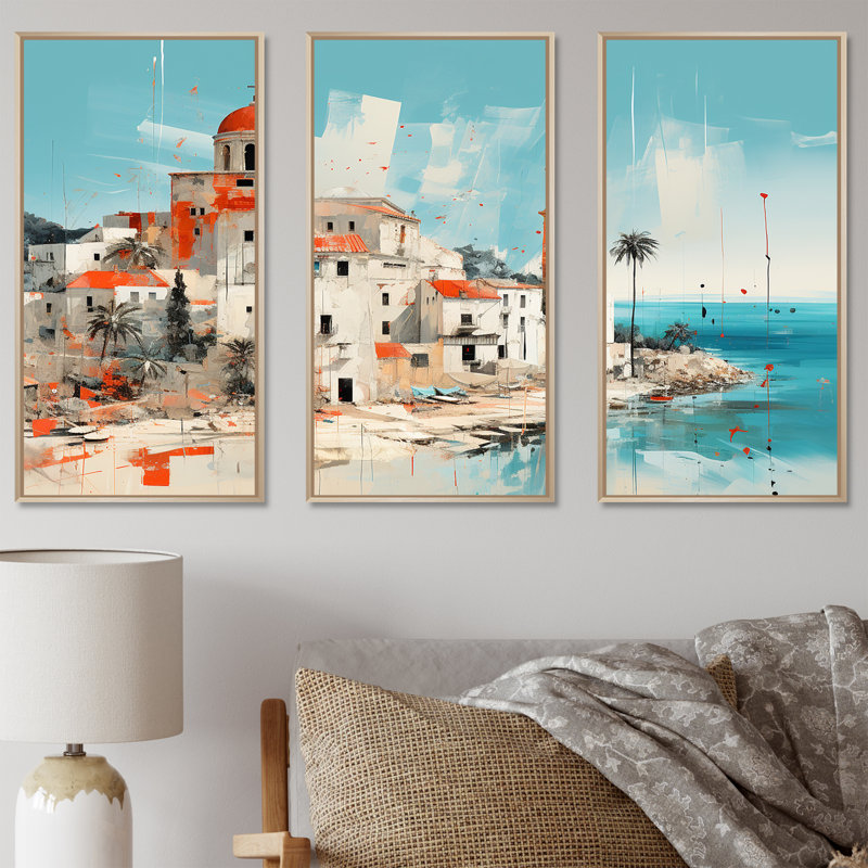 Impression sur une île grecque de Santorin 1 - Santorini, Cadre flottant brun, H 40 po x l 61 po