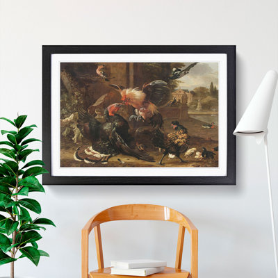 Rooster and Turkey Fighting by Melchior D'Hondecoeter - Picture Frame Painting