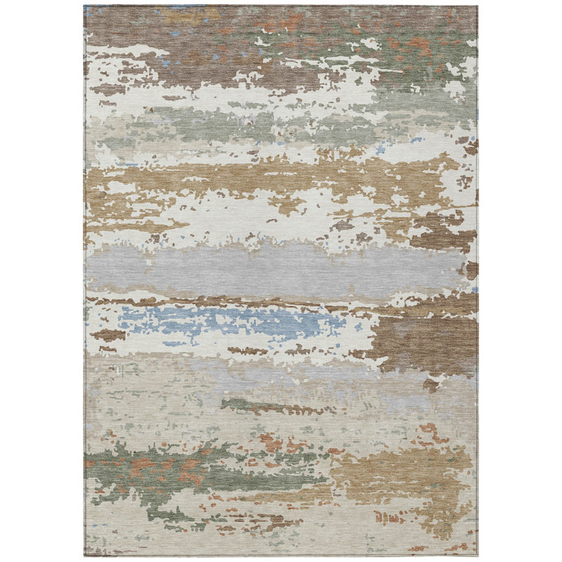 Machine Washable Indoor/Outdoor Chantille ACN2592 Abstract Rug, Ivory, 9' x 12'