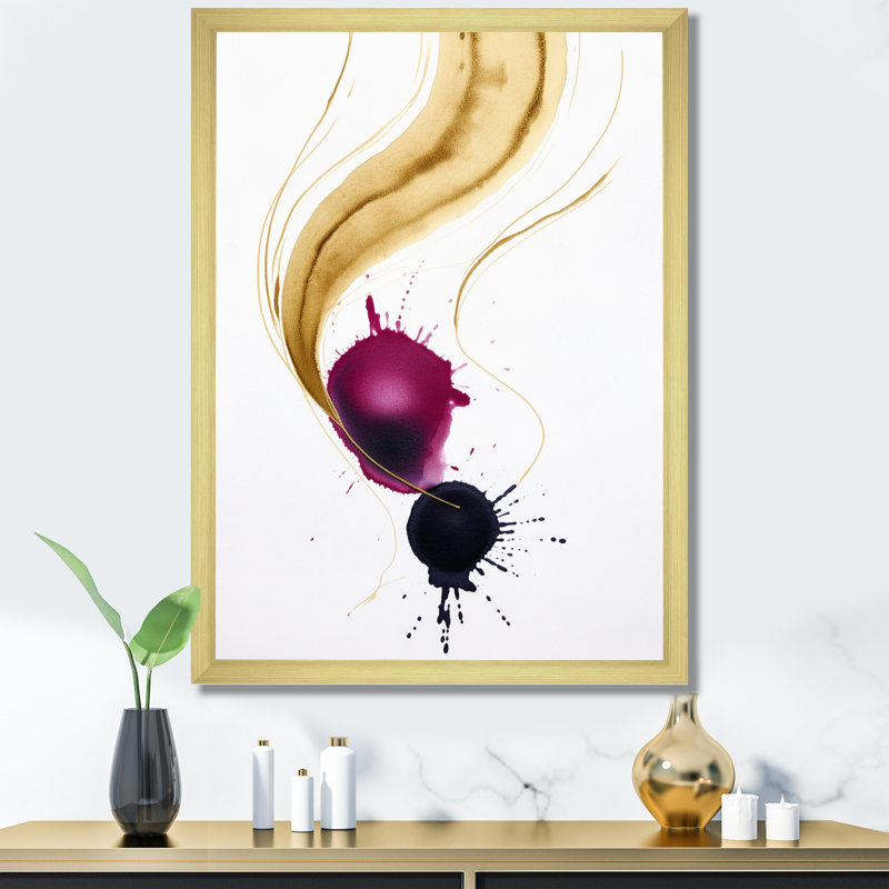 Encre magenta exquise, nuages d'encre I - peinture murale abstraite, H 44 po x l 34 po x P 1,5 po