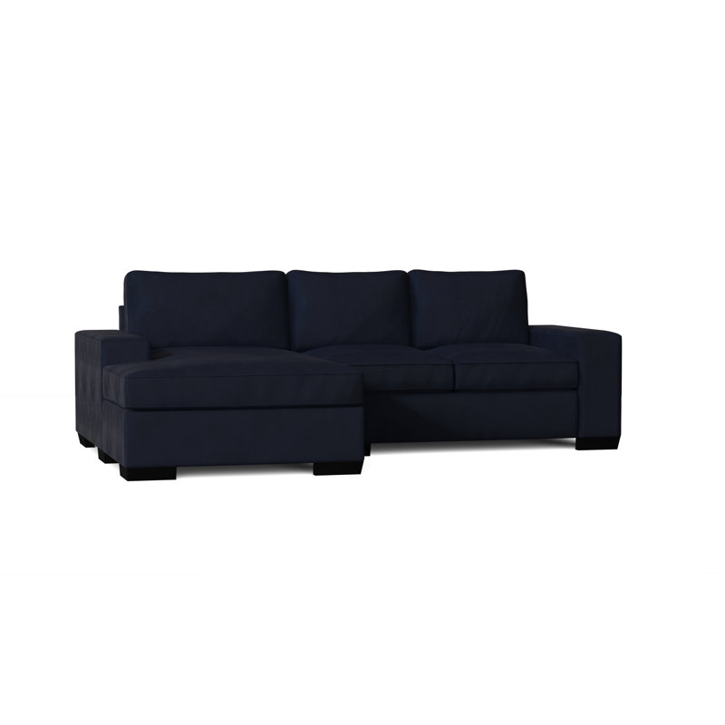 Dale Upholstered L-Shaped Sectional, Right Hand Facing, Velvet Blue, Black