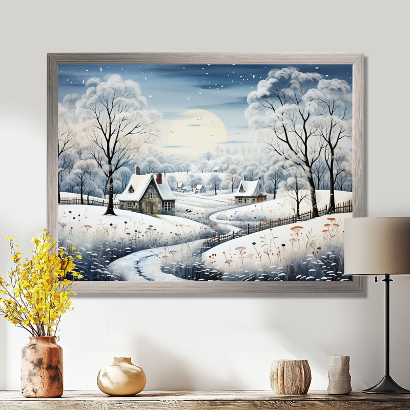 «Countryside Snowy Minimalisme Winter V», impression sur toile encadrée, Cadre flottant blanc, H 34 po x l 44 po x P 1,5 po