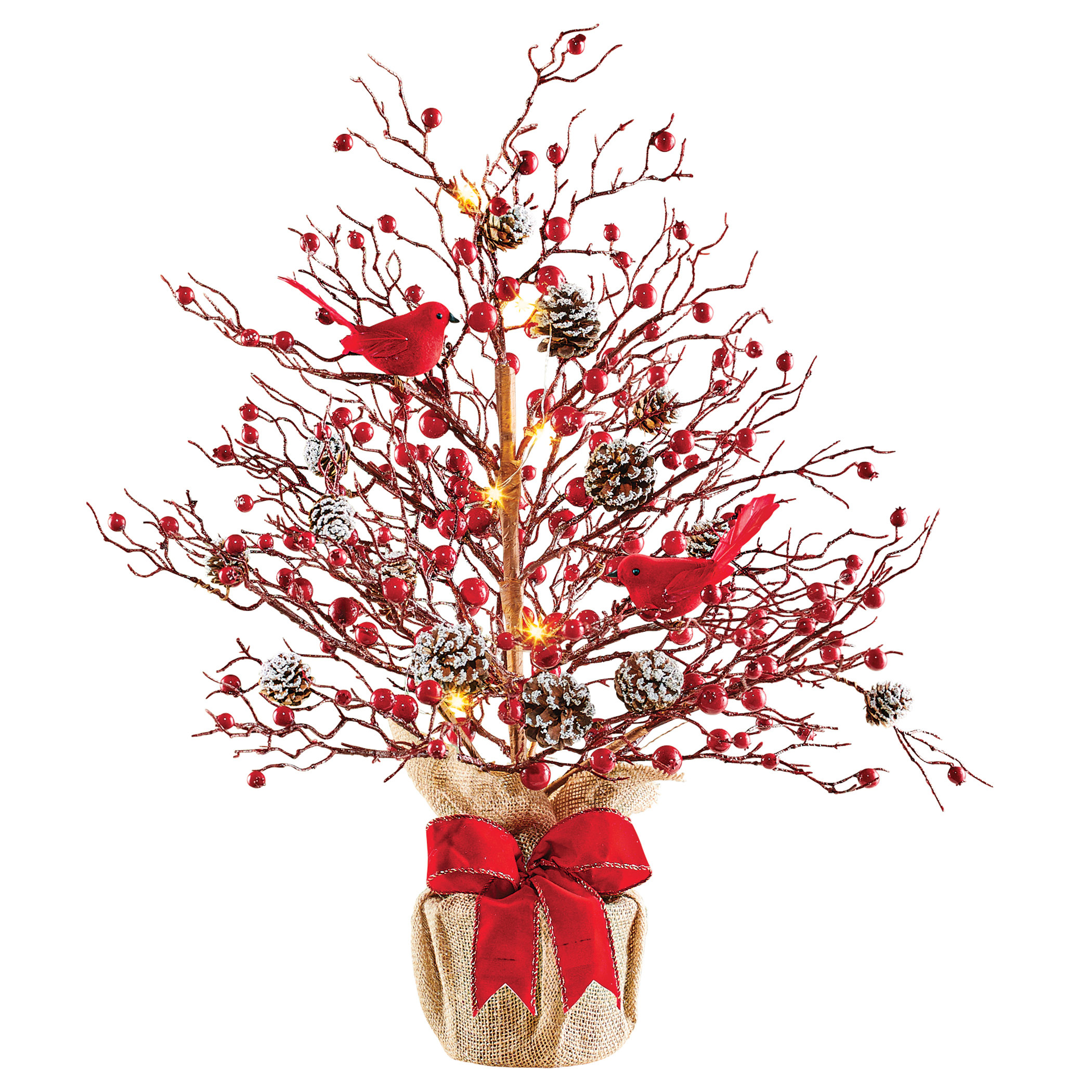 The Holiday Aisle® Lighted Berry Tree W Cardinals Plastic Tabletop tree