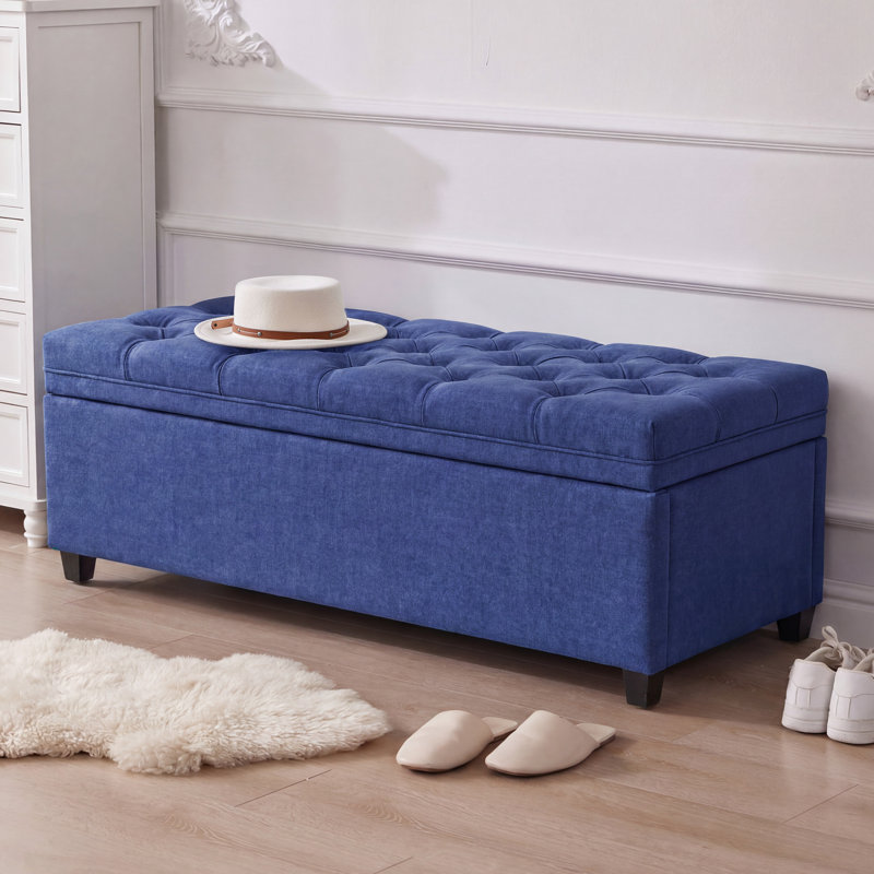 Banc de rangement avec repose-pieds de 50 po avec rangement pour le salon, bleu, Blue