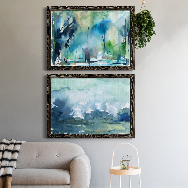 «Rain in the Country», ensemble de 2 peintures sur toile encadrées, H 31,5 po x l 47 po x P 1,5 po, Cadre noir