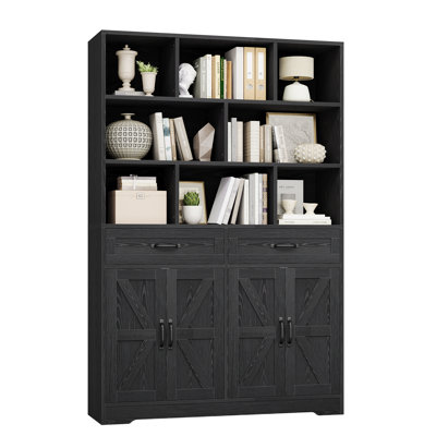 71" Tall Bookcase with Drawers and Doors, 6-Tier Wide Modern Bookshelf Storage Cabinet for Living Room or Office