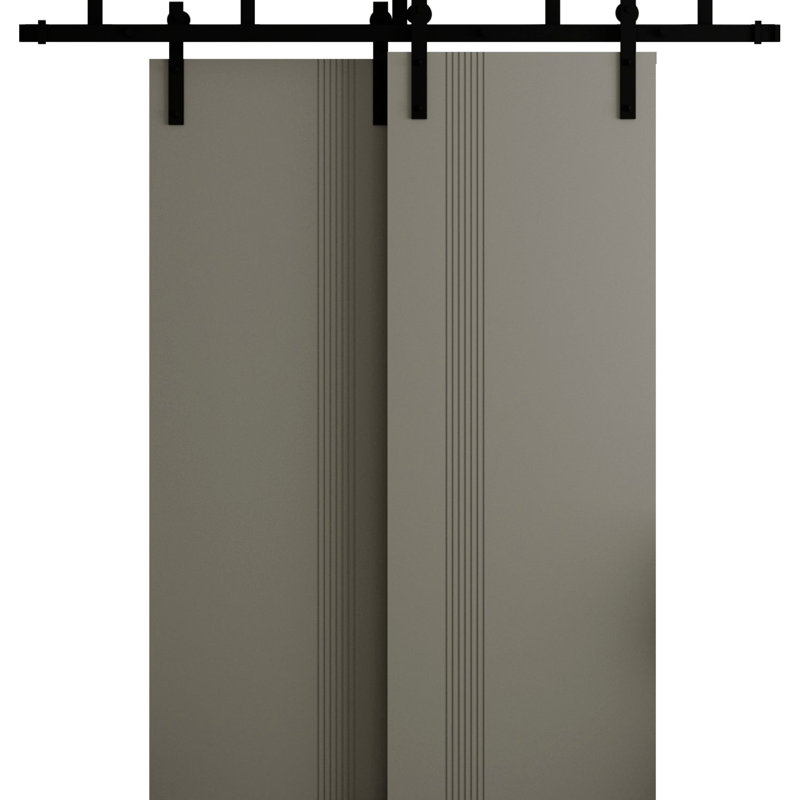 Portes coulissantes de style grange pour placard, 84 x 84 pouces, BASIC 0111 Gris tourterelle, rails modernes de 8 pieds, ensemble de quincaillerie en bois massif pour portes de placard de chambre à coucher