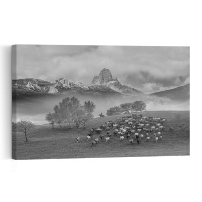 " Misty Mountain Peaks Dramatic Ethereal Serene Horse Forest Landscape Wall Art Print " Print