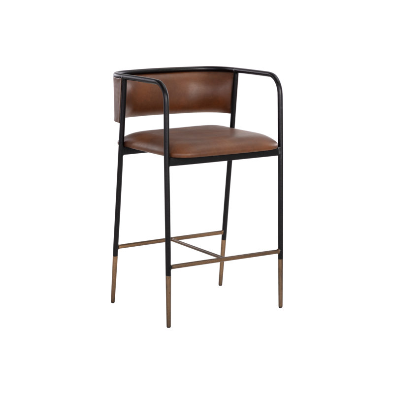 Brenan Upholstered Stool with Metal Frame, Bar Stool (29.5” Seat Height), Brown