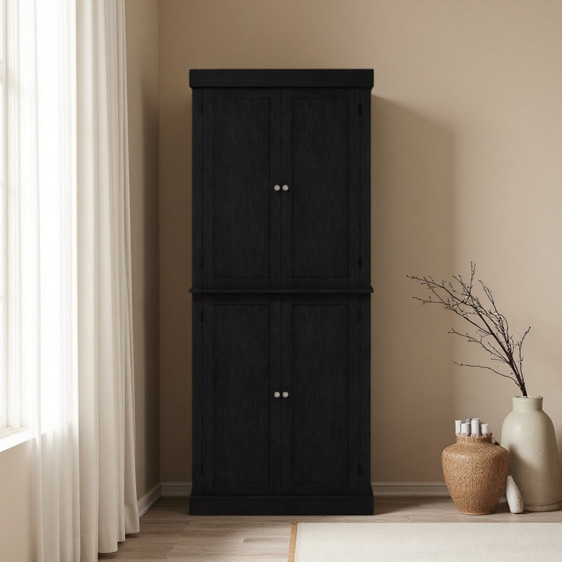 Armoire de cuisine autoportante de style moderne, armoire de cuisine, armoire de rangement avec portes et tablettes, Noir