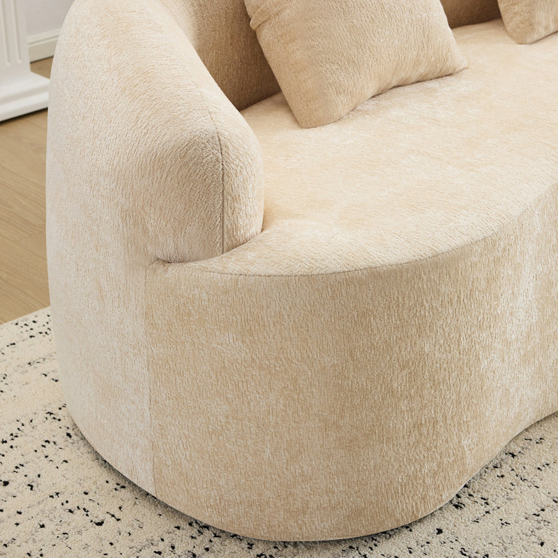 Canapé courbé avec accoudoir rond, canapé à compression avec 2 coussins, canapé crème pour petit espace, salon, chambre à coucher, sans assemblage