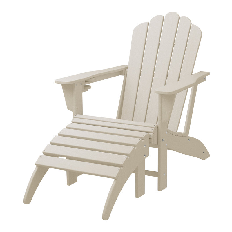 Outdoor Poly Adirondack Chair With Ottoman, Beige