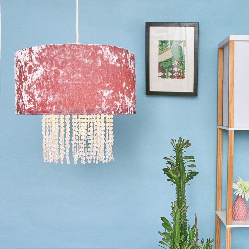 Boland 40cm H Plastic Drum Pendant Shade ( Clip On ), Pink Velvet